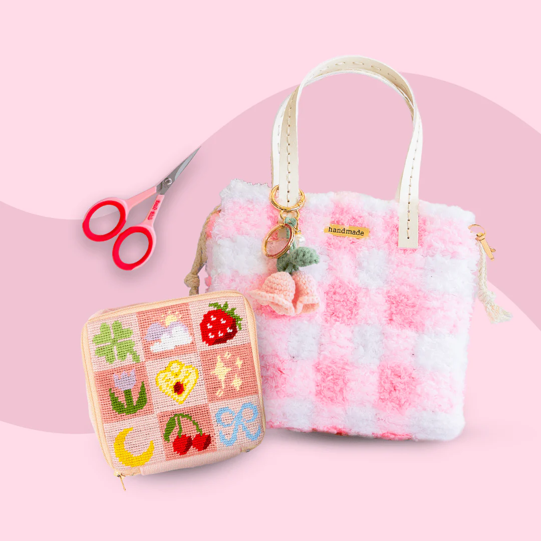 PINK PERFECTION - Half Stitch Pouch & Woven Bag Bundle